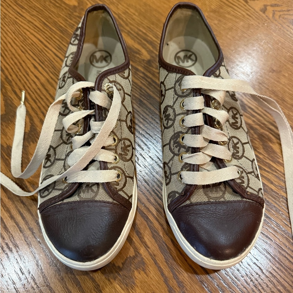 Michael Kors Logo Canvas Sneakers in Brown and Cream